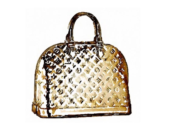 Louis Vuitton Metallic Gold Bag Print from Watercolor Painting