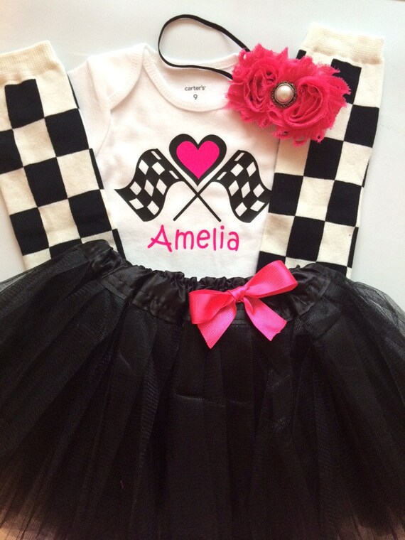 Baby Toddler Girl Race Day Outfit checkered outfit