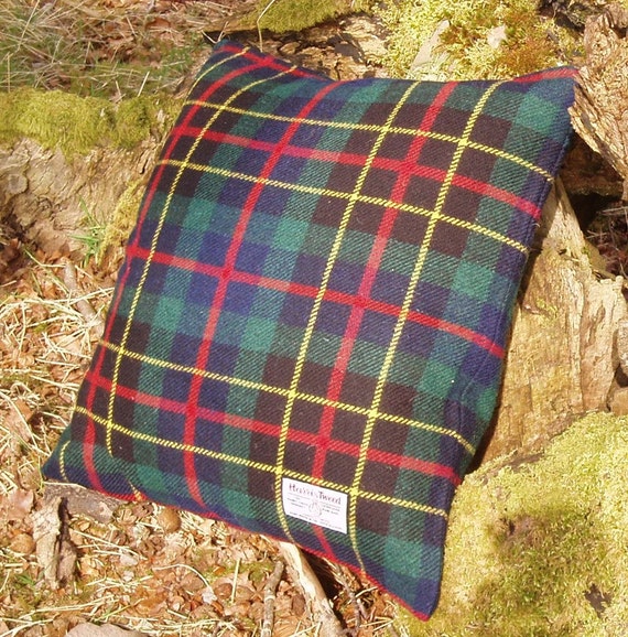 Harris tweed cushion cover green tartan check plaid decorative