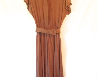1970 orange dress / vintage burnt orange dress / VTG orange dress / belted dress / button down dress / large medium dress / 1970s 70s dress
