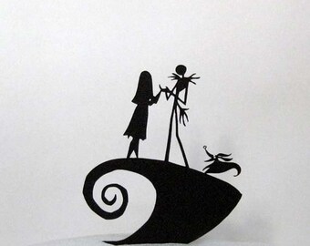 Wedding Cake Topper -The Nightmare Before Christmas Jack, Sally & Zero silhouette