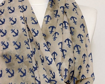 Anchor Pattern Chiffon Infinity scarf Circle scarf, Scarves Gift Ideas For Her, Fashion Accessories, Spring - Summer - Fall - Winter Session