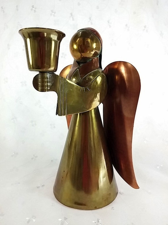 Vintage Brass and Copper Angel Candle Holder