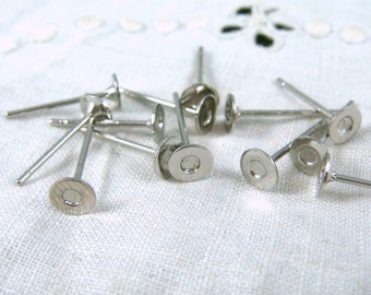 Stainless Steel Earring Stud Component, 4mm Brass Pad, 10mm Stainless Steel Post (S028-23) - Qty. 40