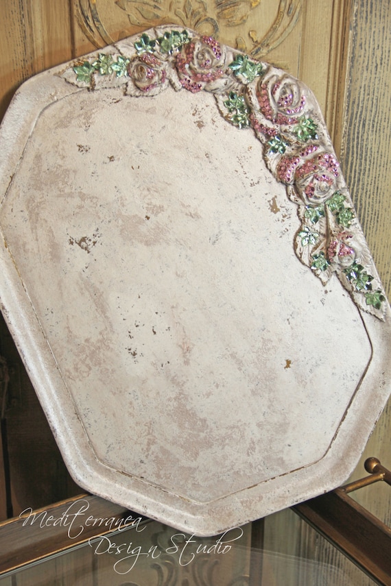 Rose embellished tray rose wood tray by MediterraneaDesigns