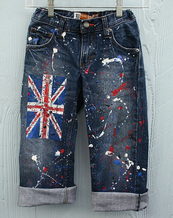 Items similar to Size 8- Jeans- Hand Painted- Distressed- Union Jack ...