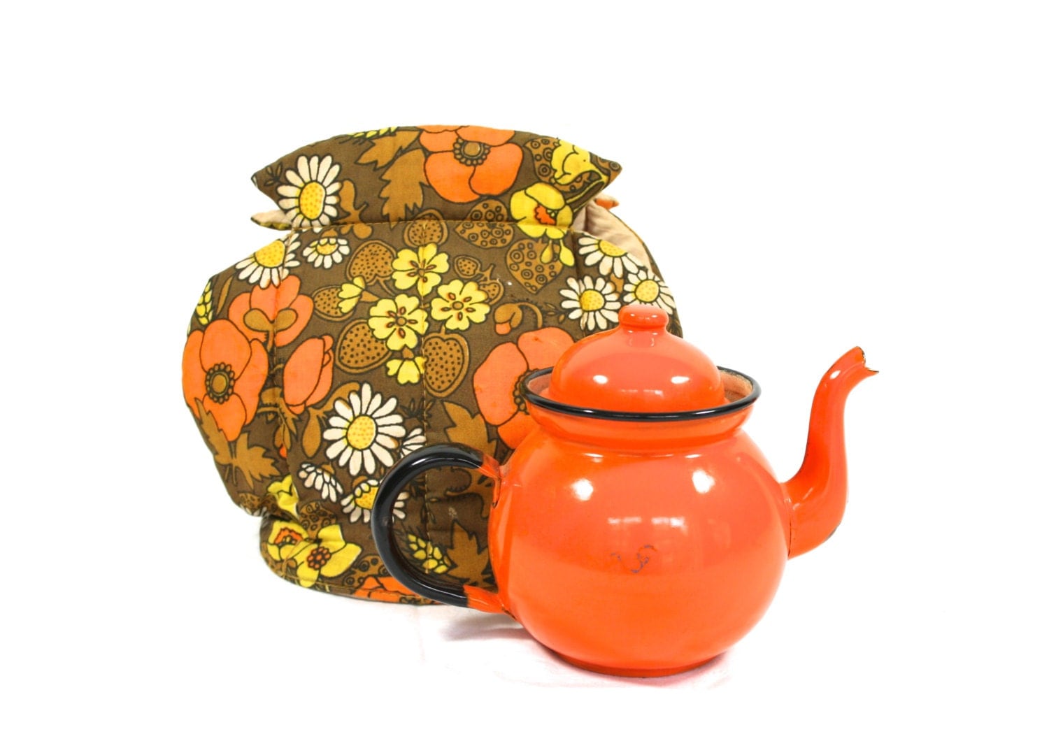 Orange Enamel Teapot Small Tea Pot Retro Tea Cozy Orange