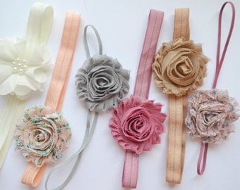 Shabby chic Set baby headband set of 6 headbands, newborn headband, infant headbands, baby hair bow, baby shower gift, vintage baby headband