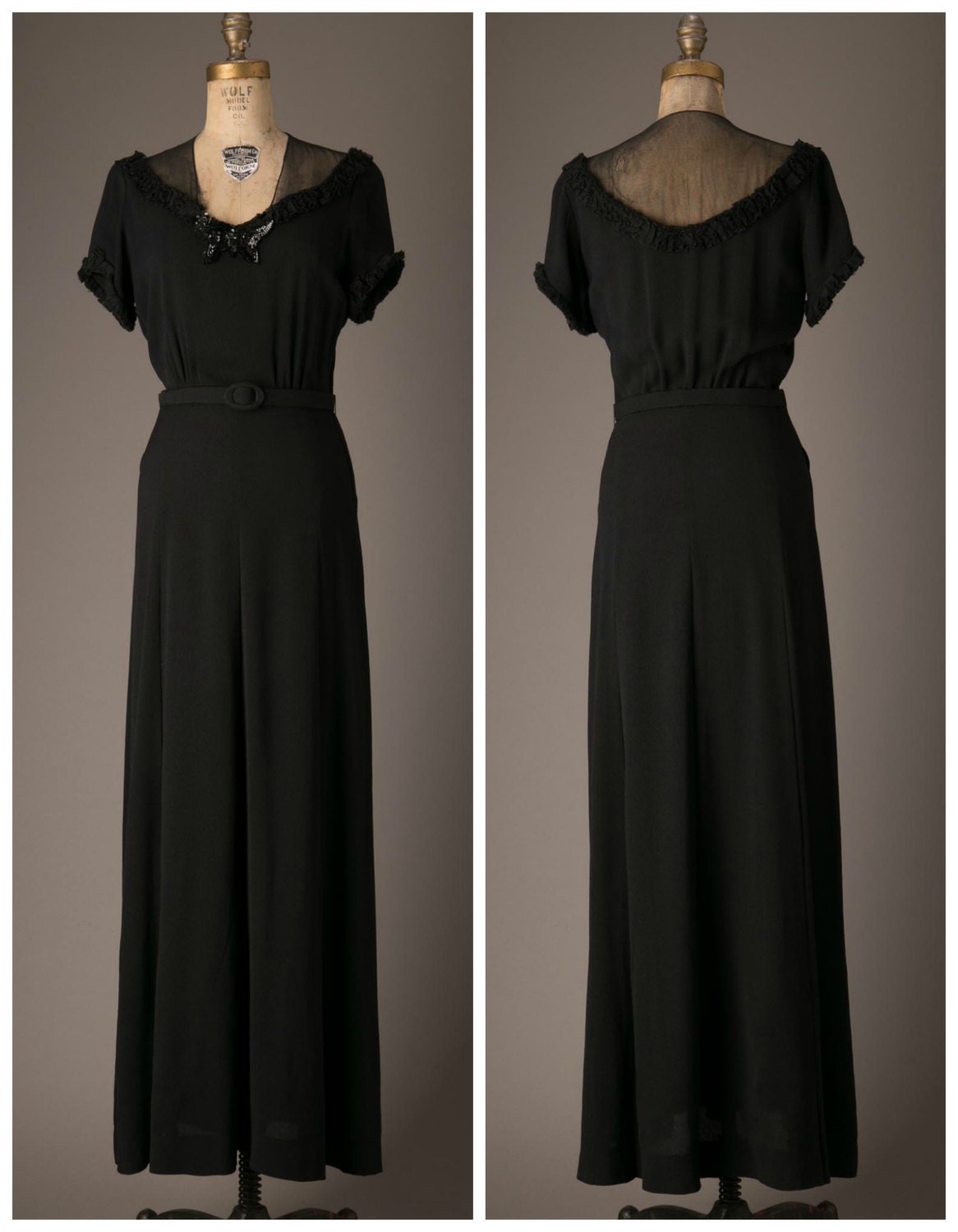 1930s Hollywood Glam Black Cocktail Dress