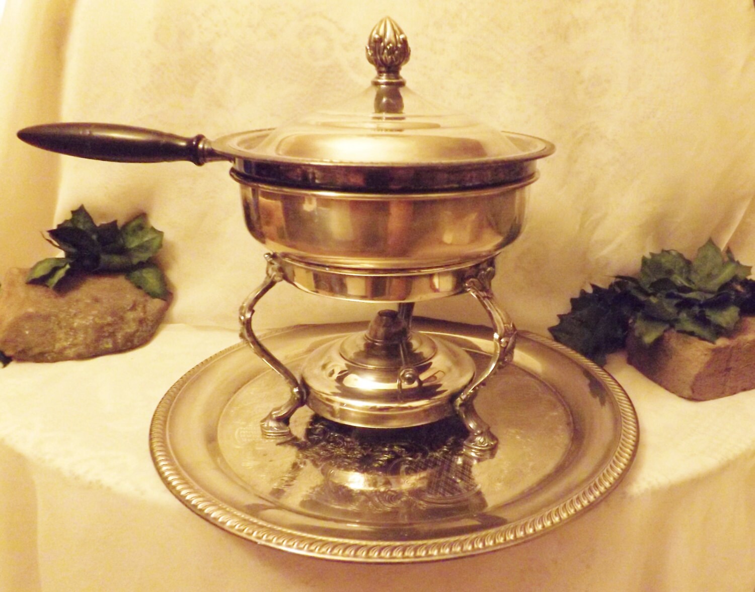 Antique Silver Plate Chafing Dish with Butler Tray Haute Juice