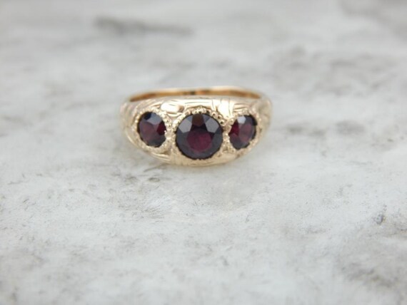 Triple Ant Hill Garnet And Gold Victorian Ring by MSJewelers