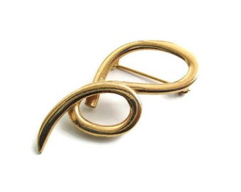 Vintage Goldtone Cursive Abstract Script Brooch Pin