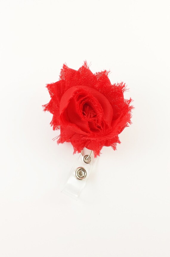 Red Shabby Flower Badge Reel Retractable Id By Simplyreeldesigns