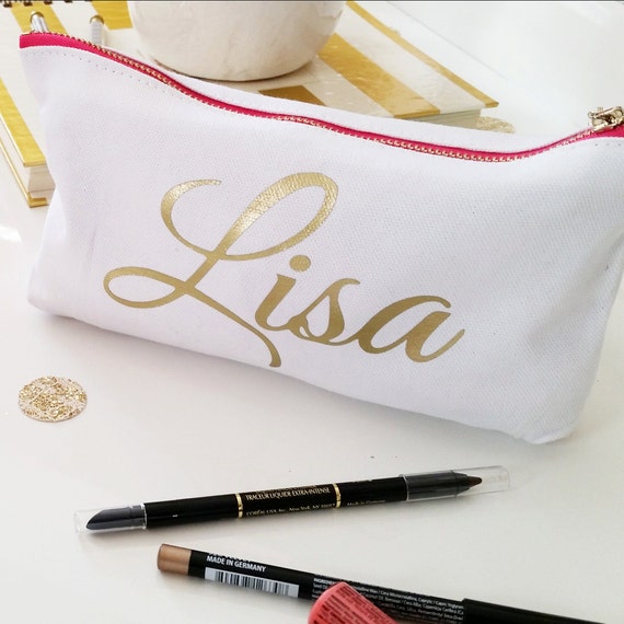 Cosmetic Bag Cotton Canvas Gold Monogram Bag by idreamingoldshop