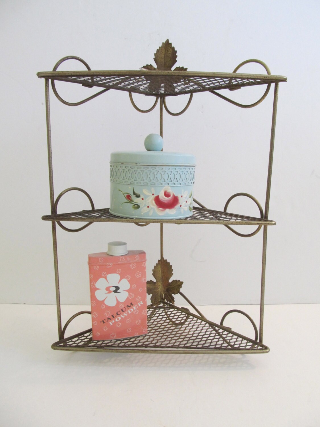 Mid Century Metal Hanging Shelf Brass Plated by MaggiesCellar