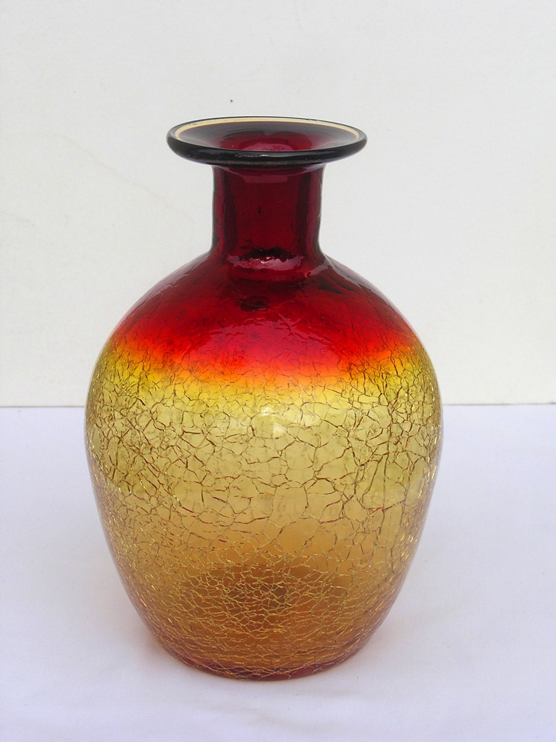 Blenko Crackle Amberina Art Glass 7 12 Bulb Vase 3282