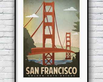 San Francisco Print, Retro Poster, Golden Gate Bridge, San Francisco Art, Vintage Poster, City by the Bay poster
