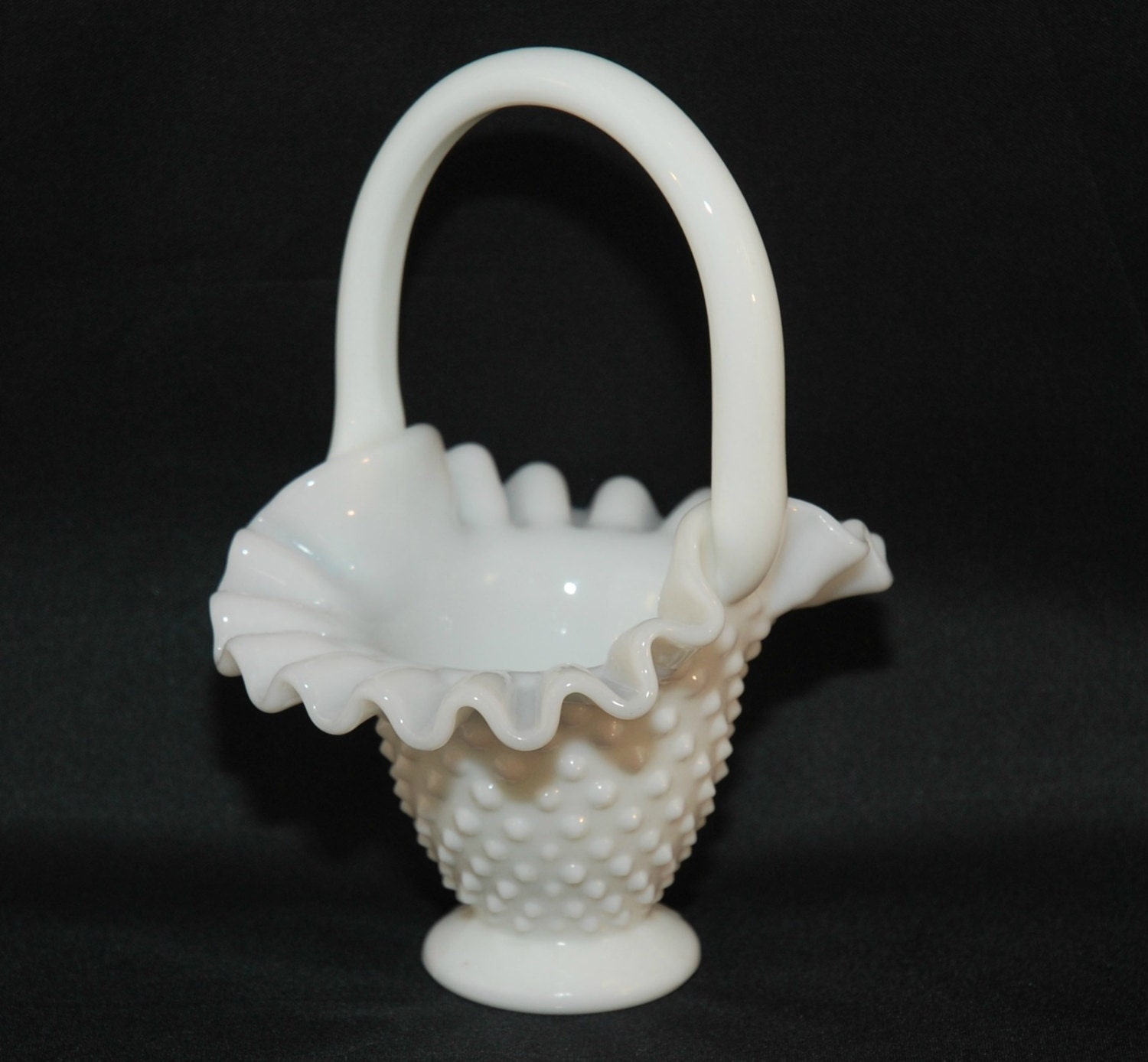 Vintage Fenton Hobnail Milk Glass Small Basket C 1950 S