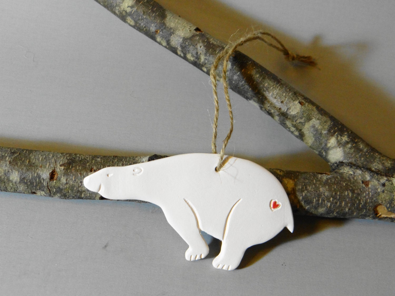 Handmade porcelain Polar Bear Ornament, Porcelain Ornament, Christmas Ornament, Christmas Tree decoration