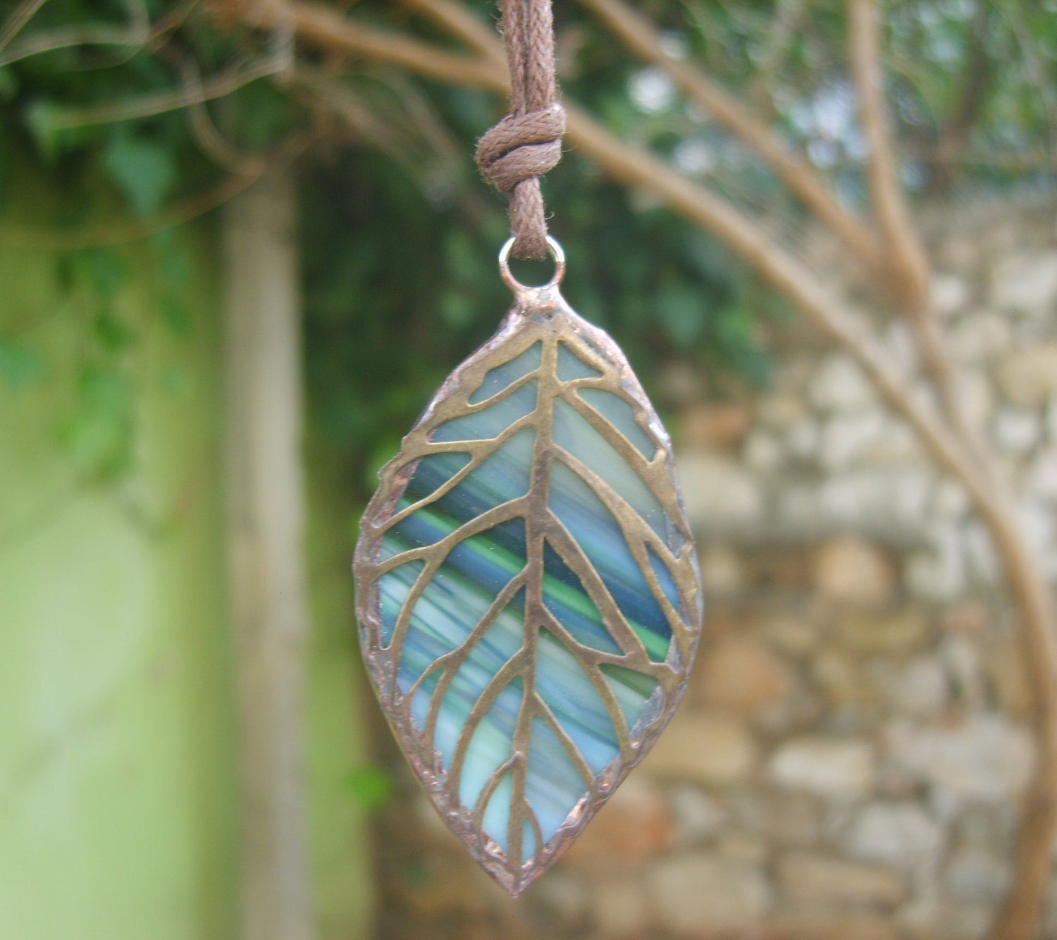 Leaf Pendant Stained Glass Green Leaf Necklace