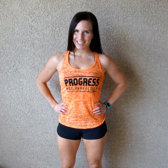 Progress not perfection, burnout racerback fitness tank by Shark's Bites of Life