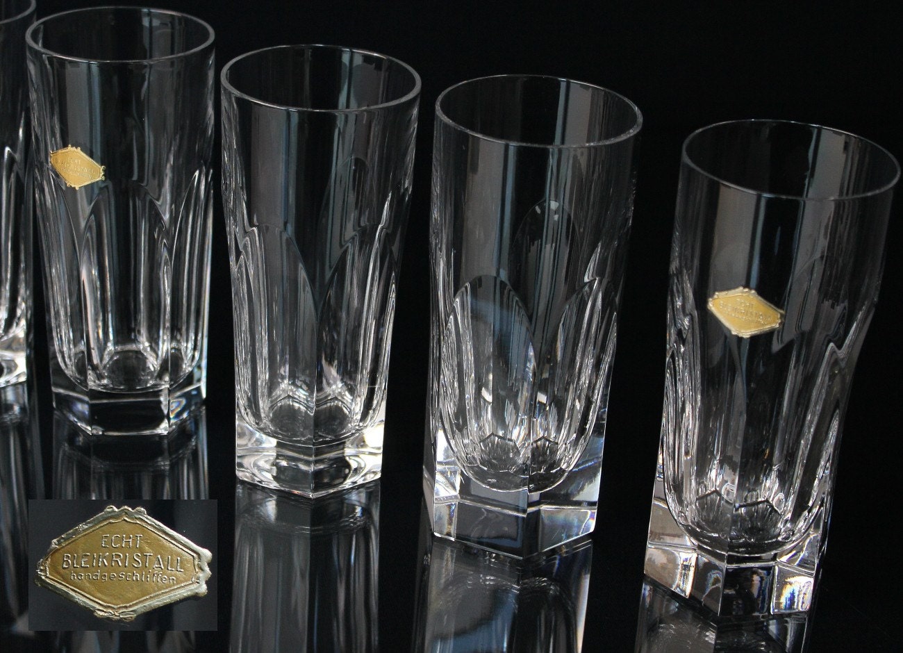 Set of 4 Cut Crystal Cocktail Glasses Vintage Mid century