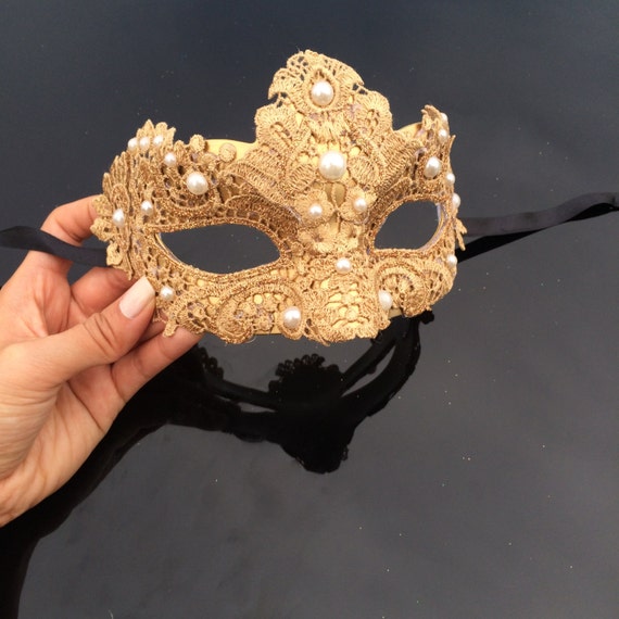 Gold Masquerade Mask Masquerade Mask Brocade Lace by 4everstore