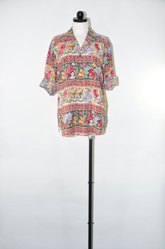 Items similar to 90s fruit print oversize top / colorful slouchy camp ...