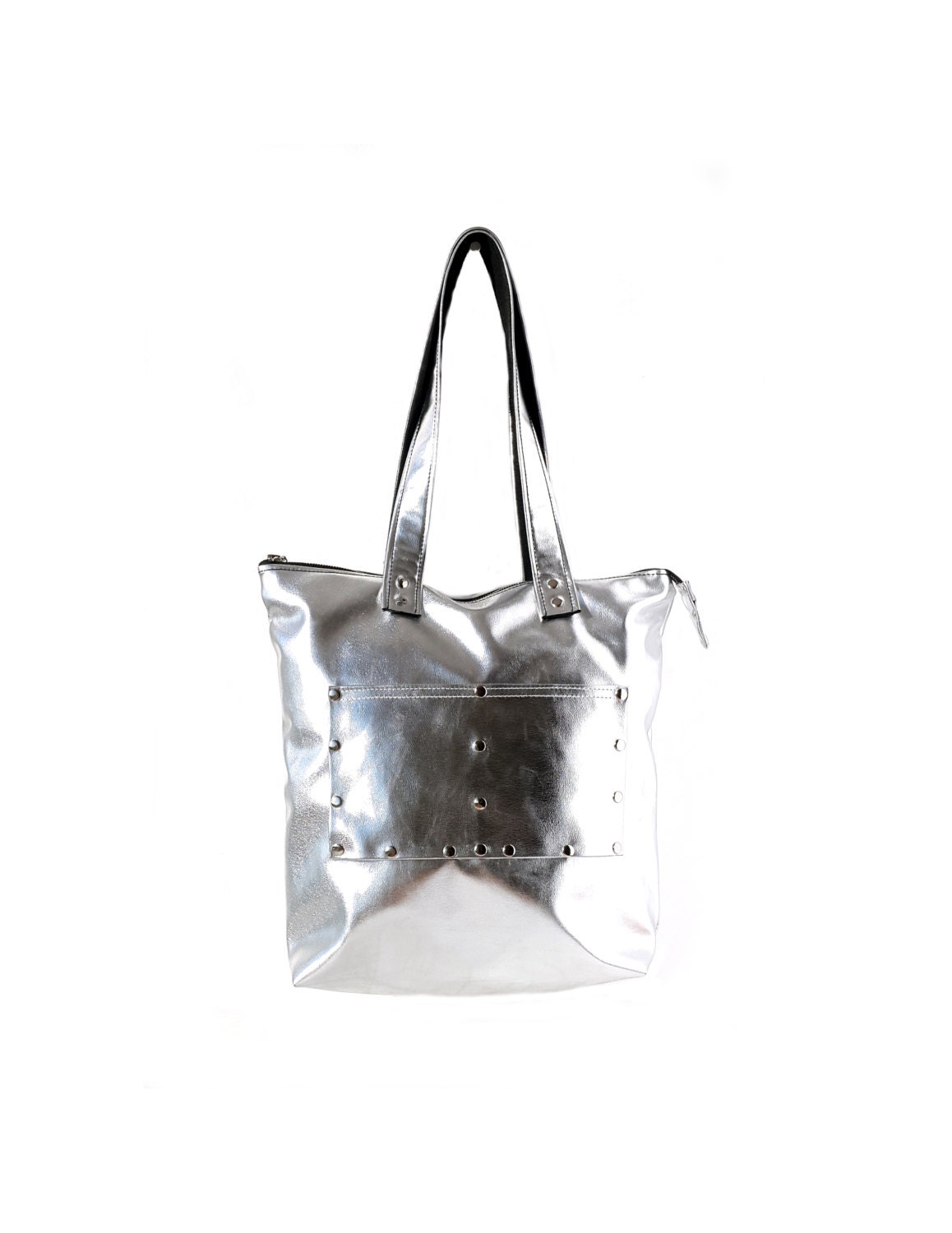 large silver tote bag