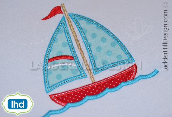 Sailboat in the Water Applique Embroidery Design Sailboat