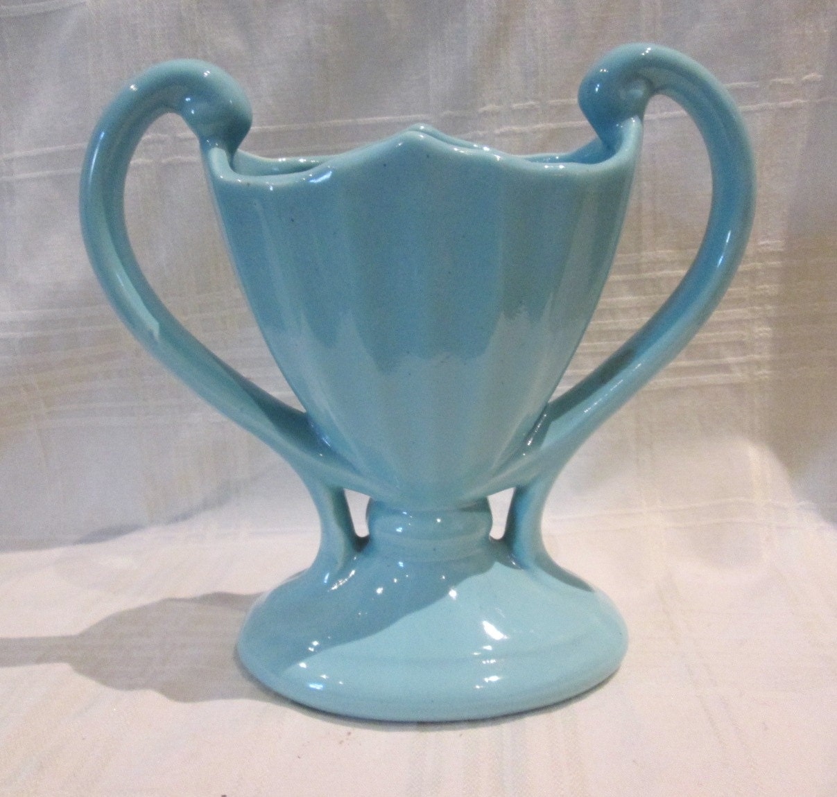 Vintage Aqua Ceramic Camark Pottery Vase Art Deco Double