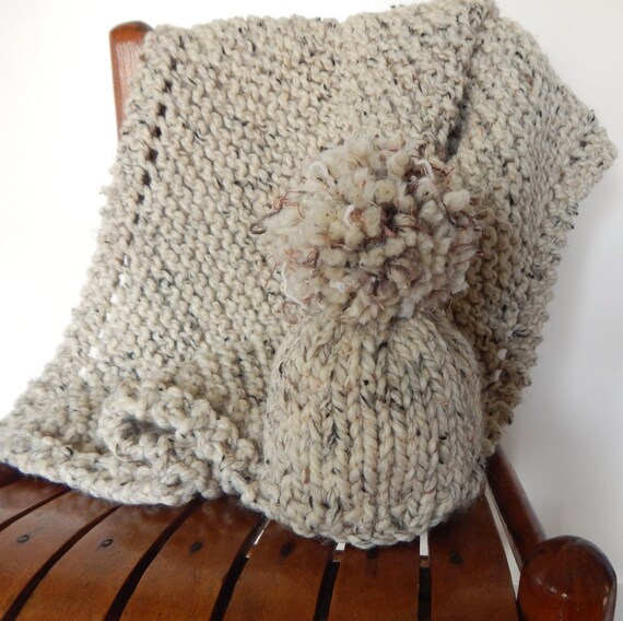 Newborn Hat and Blanket Set Knit Baby Blanket and Cap Set Knit Baby Hat Knit Baby Blanket