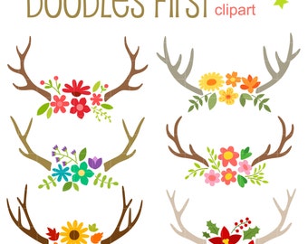 Floral Antlers Digital Clip Art for Scrapbooking Card Making Cupcake Toppers Paper Crafts
