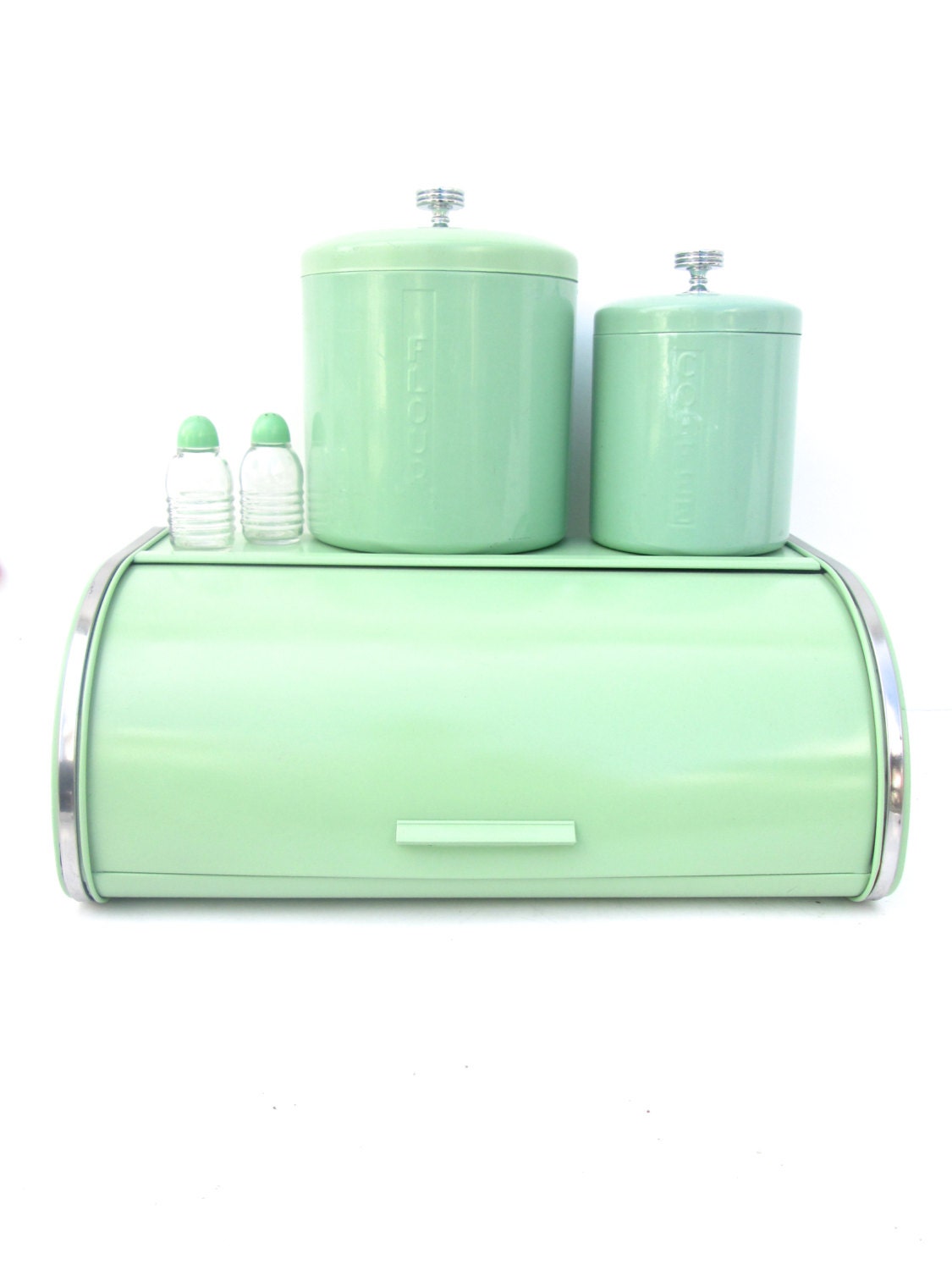 Vtg Retro Mint / Jadeite Green Metal Bread Box