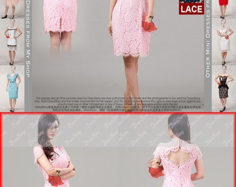 Open Back Lace Dress with Scalloped Hem and Eyelash Details - Light Pink Lace Mini Dress - Sheath Dress - Lace Bridesmaid Dress D314P