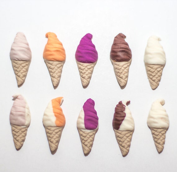 Tiny fondant ice cream cones Set of 10 by SeasonablyAdorned