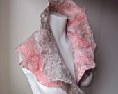 handmade wet felted NECK PIECE with matching brooch * merino wool cape cowl neck statement piece wrap pink beige grey brown