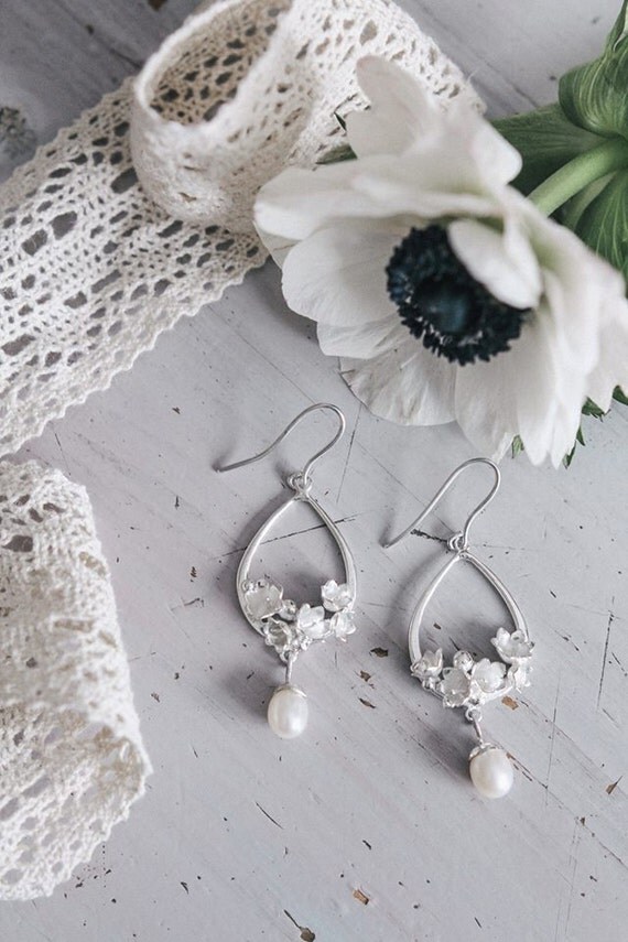 Lily of the valley bridal earrings pearl drop earrings