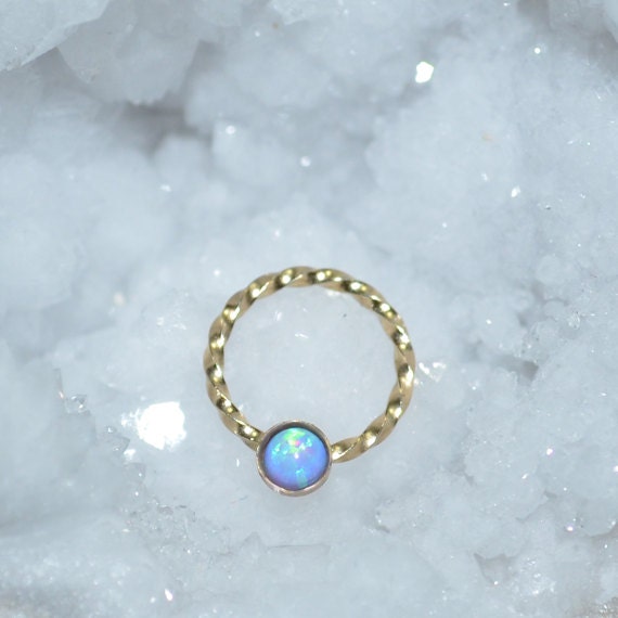 Blue 3mm Opal Nipple Ring - Gold Septum Jewelry - Nipple Piercing - Septum Ring - Cartilage Hoop - Helix Piersing - Nipple Jewelry 16 gauge