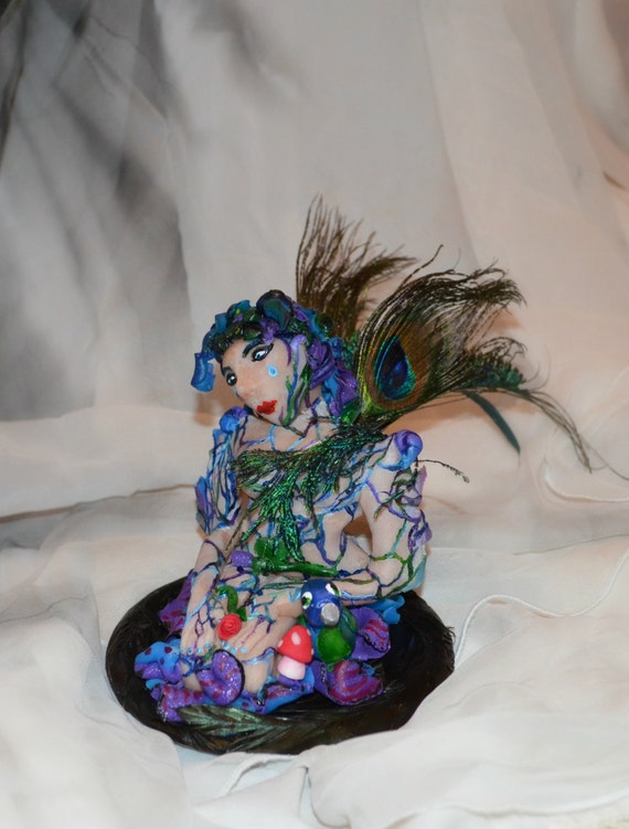 Peacock Fairy mushroom peacock Fairy ooak fairy blue and