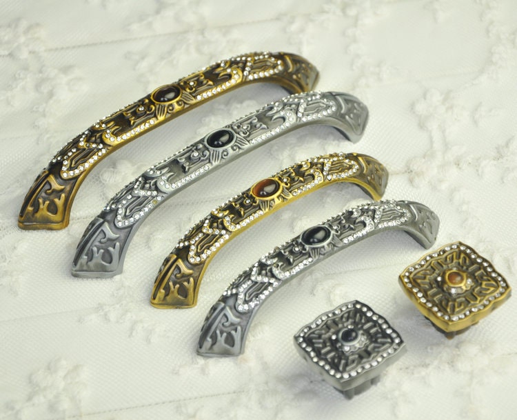 Drawer Pulls Handle Antique Black Crystal Glass Dresser Pull