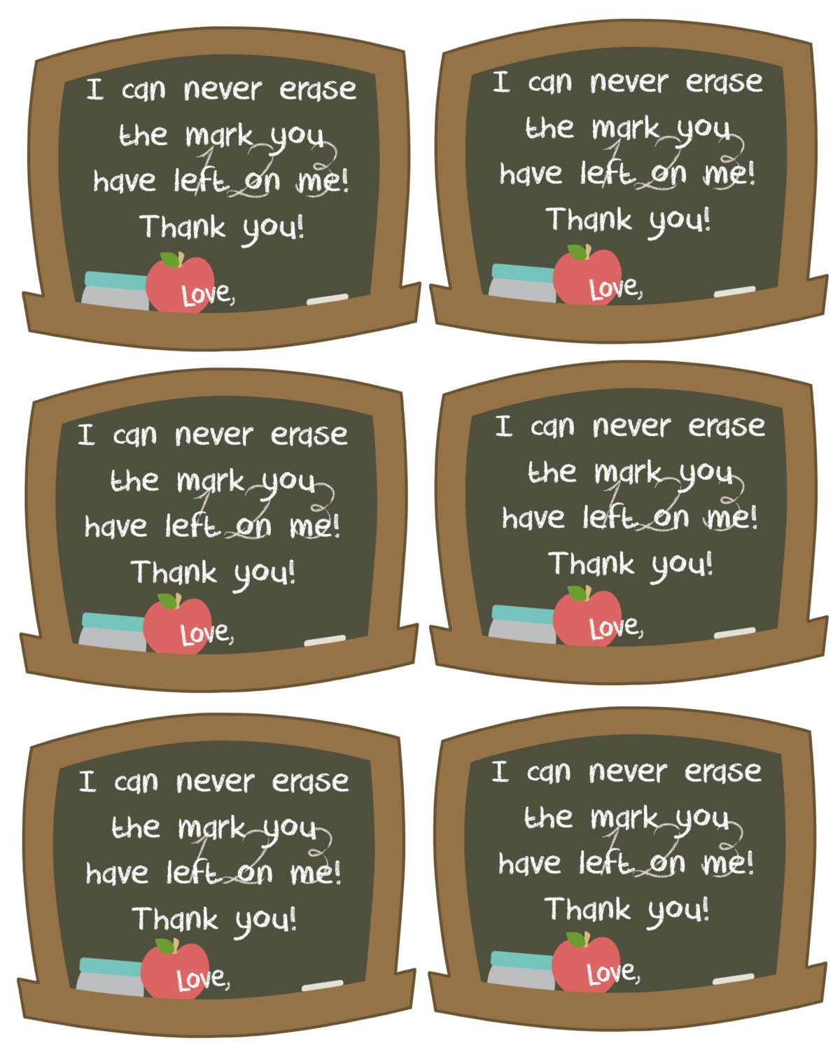 Teacher Appreciation Gift Tags I Can Never Erase The mark