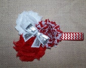 RESERVED FOR SUE -- Holiday, Christmas, red, white, and silver chevron and sequin bow Headband Baby / Toddler