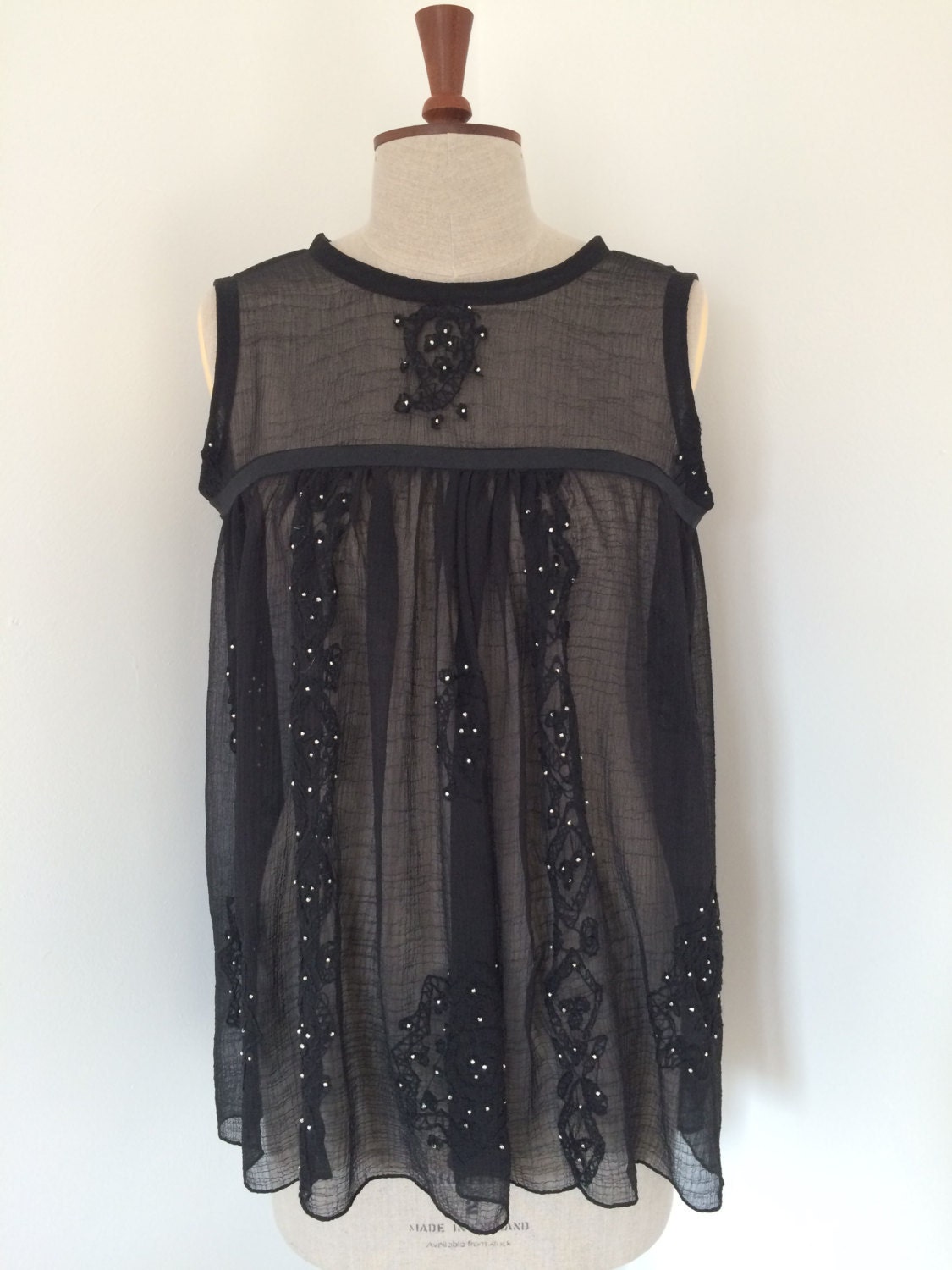 Black Sheer Blouse with Beading & Embroidery Detail