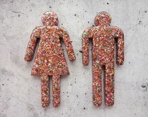 Dekorative Resin WC Schilder. Multicolor Glitter gefüllt, männliche 