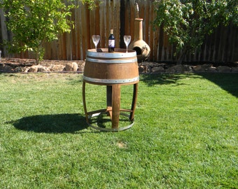 Handcrafted Reclaimed Sonoma County Wine Barrel Cocktail Table- Custom Cut Full Wine Barrel Table Indoor or Outdoor