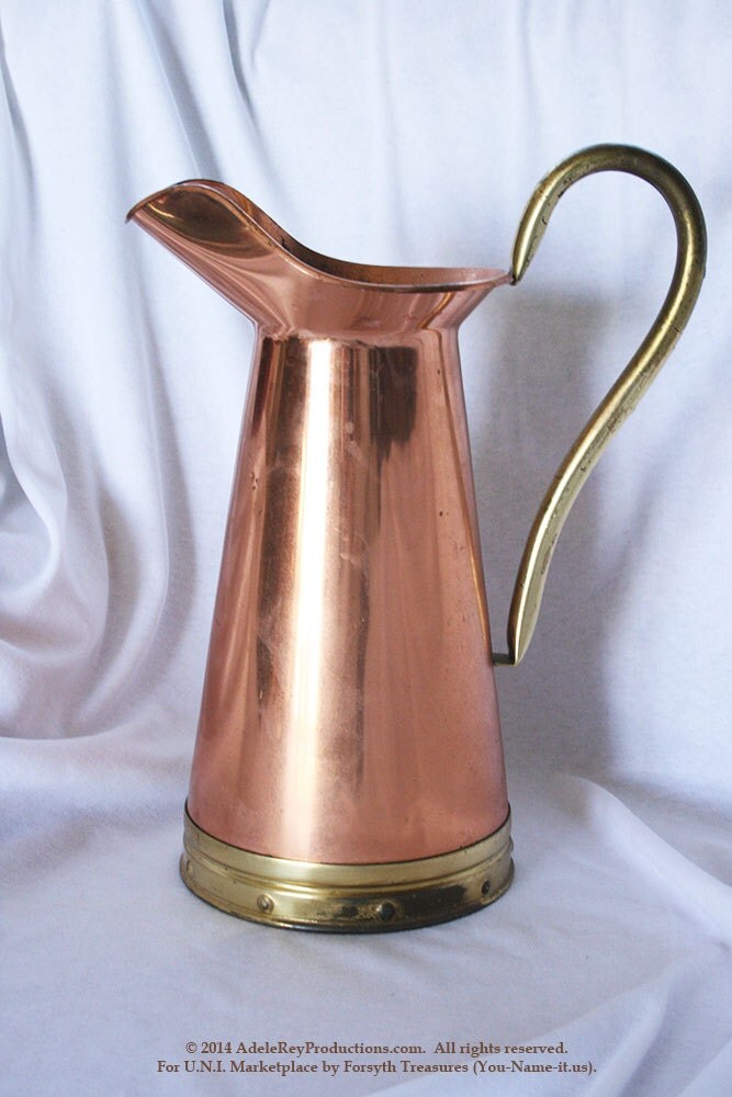 Vintage TAGUS Copper & Brass Pitcher Made in by ForsythTreasures