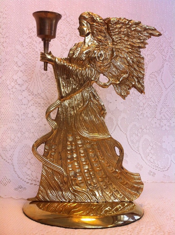 Solid brass angel candle holder Christmas decor or by candyzown