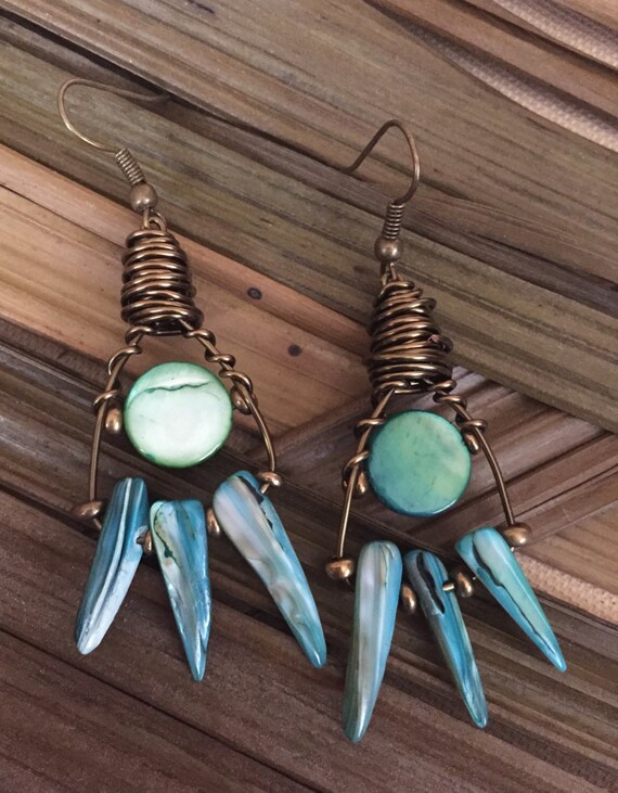 Turquoise Mother of Pearl Spike and Round Teal Blue Mother of