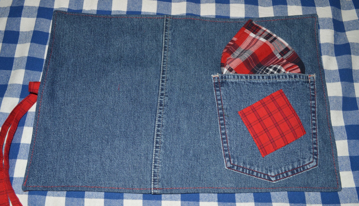 Denim Placemats with Plaid Cloth Napkins made with Recycled